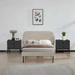 [En.Casa] Lit capitonné Porvoo 90 x 200 cm beige en.casa Sale
