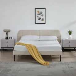 [En.Casa] Lit capitonné Porvoo 140 x 200 cm beige en.casa Clearance