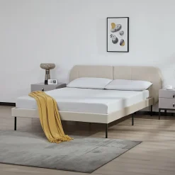 [En.Casa] Lit capitonné Porvoo 140 x 200 cm beige en.casa Clearance