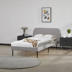 [En.Casa] Lit capitonné Porvoo 90 x 200 cm gris en.casa