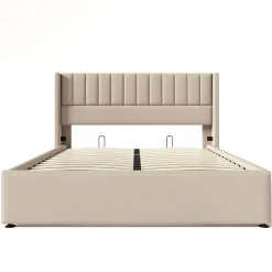 Fortuna lai Lit capitonné,160 x 200 cm, avec sommier à lattes hydraulique, avec espace de rangement,beige