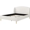ModernLuxe Lit capitonné 140x190 cm - Tête de lit à oreilles - Pieds en bois d'hévéa - Sommier à lattes - Tissu bouclé - Blanc(sans matelas)