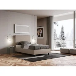 Ityhome Lit capitonné 120x190 simili cuir gris tourterelle Focus sans sommier New