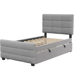 ModernLuxe Lit capitonné 90x190cm - lit gigogne - velours - gris (matelas non inclus) Sale