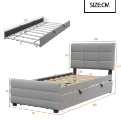 ModernLuxe Lit capitonné 90x190cm - lit gigogne - velours - gris (matelas non inclus) Sale