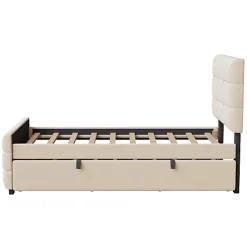 ModernLuxe Lit capitonné 90x190cm - lit gigogne - velours - beige (matelas non inclus) Best