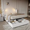 ProximaX Lit capitonné 140x200cm avec une lampe de lecture , Lit Coffre avec Espace de Rangement, Sommier à Lattes, velours côtelé, Beige