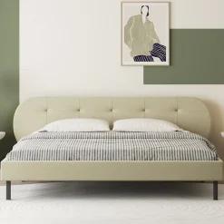 Concept Usine Lit capitonné 160x200cm beige avec tête de lit et sommier - TULSA