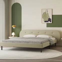 Concept Usine Lit capitonné 160x200cm beige avec tête de lit et sommier - TULSA