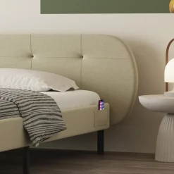 Concept Usine Lit capitonné 160x200cm beige avec tête de lit et sommier - TULSA