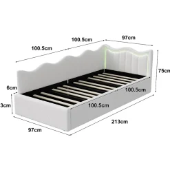 Fortuna lai Lit Capitonné 90x200cm, Canapé-lit Coffre Avec Éclairage LED Et Sommier à Lattes, Velours,blanc Discount