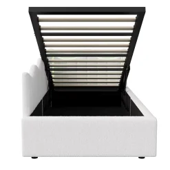 Fortuna lai Lit Capitonné 90x200cm, Canapé-lit Coffre Avec Éclairage LED Et Sommier à Lattes, Velours,blanc Discount