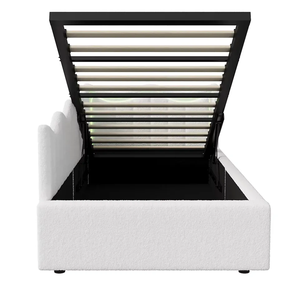 Fortuna lai Lit Capitonné 90x200cm, Canapé-lit Coffre Avec Éclairage LED Et Sommier à Lattes, Velours,blanc Discount