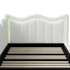 Fortuna lai Lit Capitonné 90x200cm, Canapé-lit Coffre Avec Éclairage LED Et Sommier à Lattes, Velours,blanc Discount