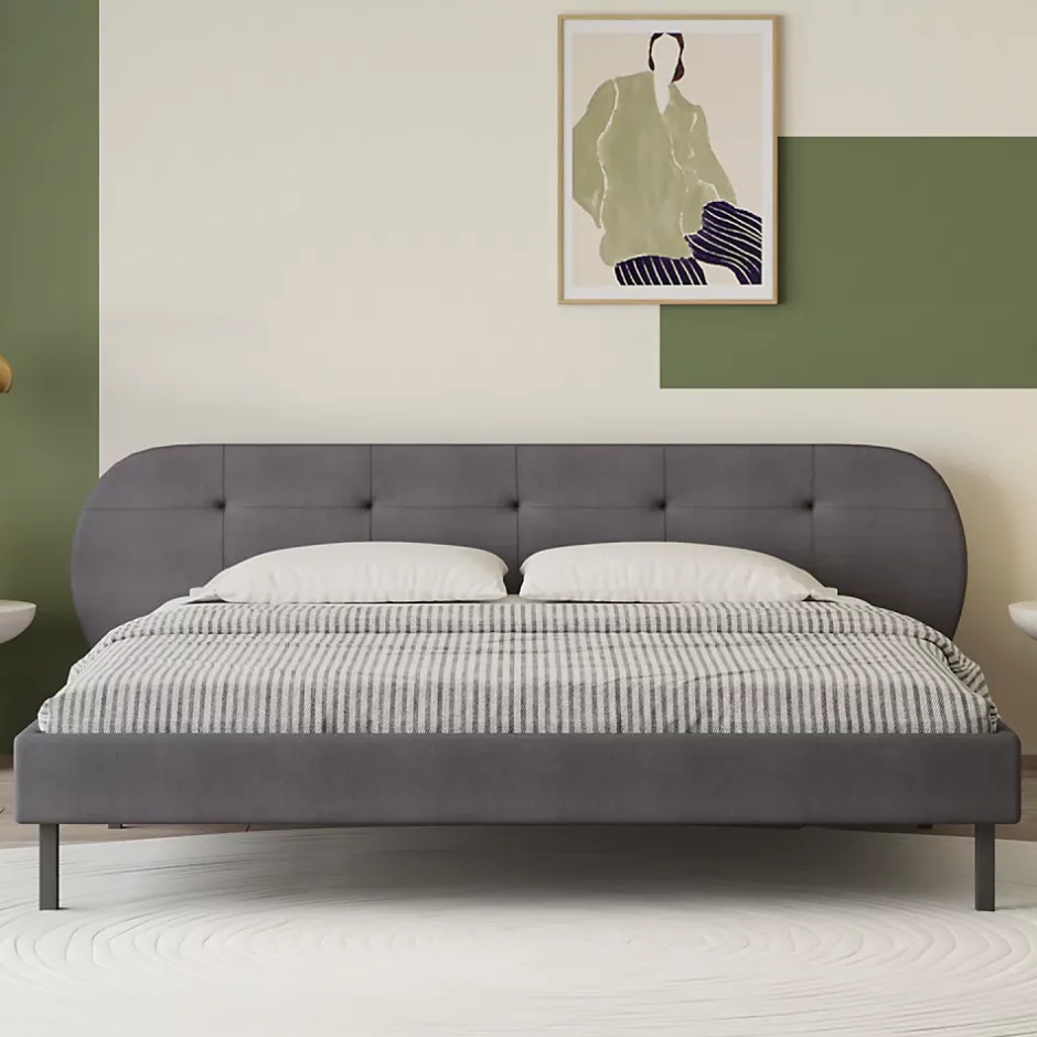 Concept Usine Lit capitonné 160x200cm gris avec tête de lit et sommier - TULSA New