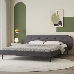 Concept Usine Lit capitonné 140x190cm gris avec tête de lit et sommier - TULSA Outlet