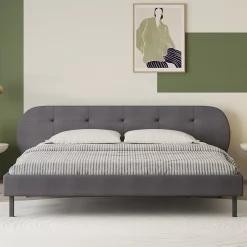 Concept Usine Lit capitonné 140x190cm gris avec tête de lit et sommier - TULSA Outlet