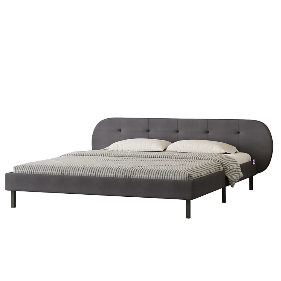 Concept Usine Lit capitonné 140x190cm gris avec tête de lit et sommier - TULSA Outlet