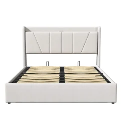 Fortuna lai Lit capitonné 160x200cm, lit coffre avec 2 USB+1 interface type-c, Rangement sous le lit,Beige New