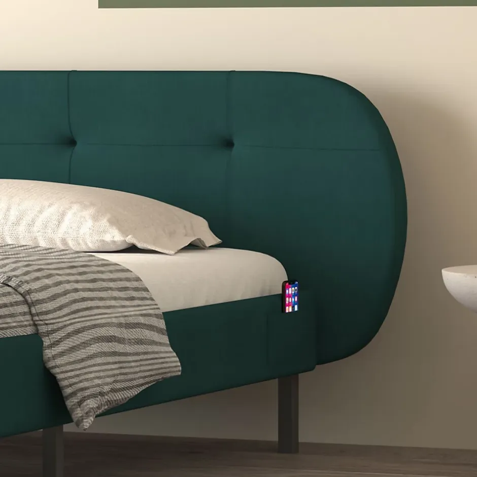 Concept Usine Lit capitonné 140x190cm vert avec tête de lit et sommier - TULSA Hot