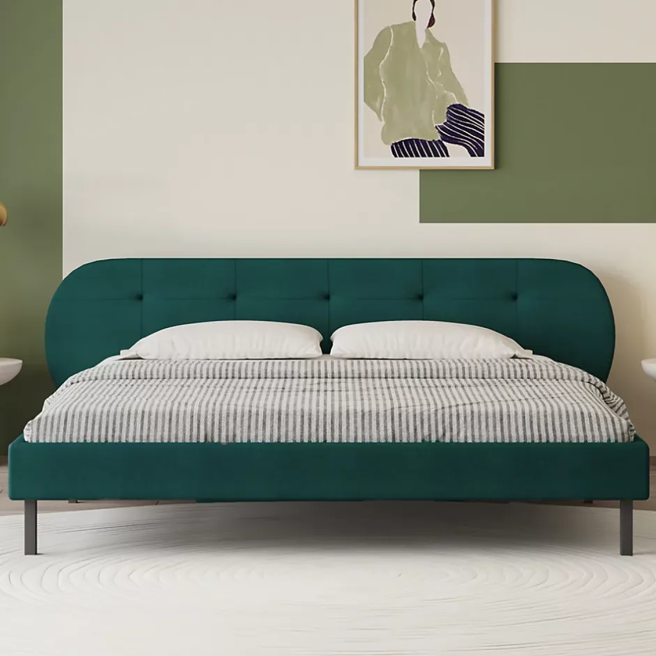 Concept Usine Lit capitonné 140x190cm vert avec tête de lit et sommier - TULSA Hot