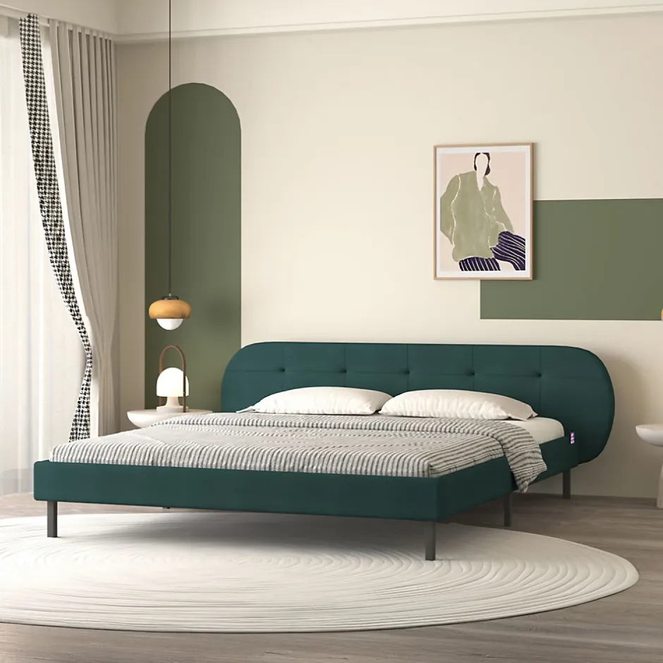 Concept Usine Lit capitonné 140x190cm vert avec tête de lit et sommier - TULSA Hot