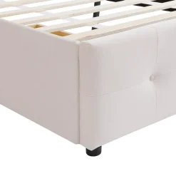 Simple Life Lit capitonne 90 x 200 cm - avec 2 tiroirs, sommier à lattes et tête de lit relevable, tissu velours, style scandinave - Beige