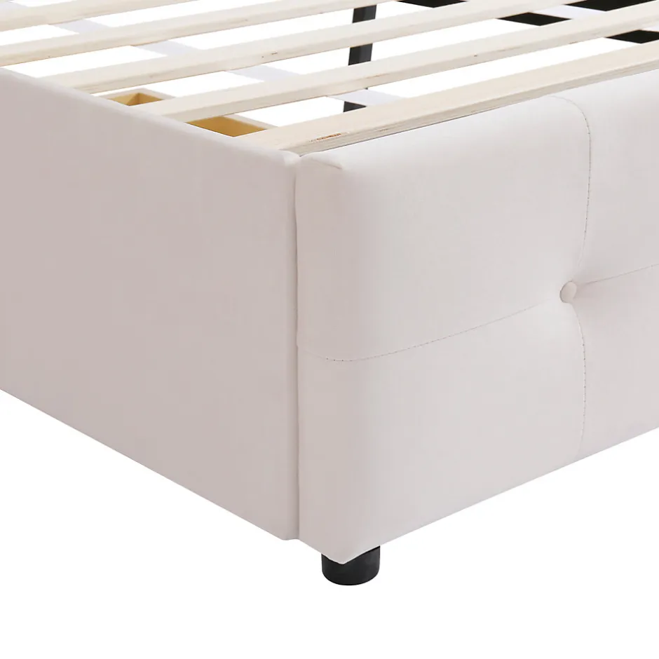 ProximaX Lit capitonne 90 x 200 cm - avec 2 tiroirs, sommier à lattes et tête de lit relevable, tissu velours, style scandinave - Beige