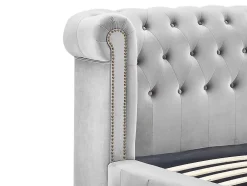 Vente-unique Lit chesterfield 160 x 200 cm - Velours - Gris clair + Matelas - TONGERLA Best
