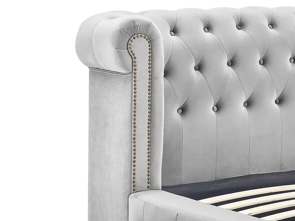 Vente-unique Lit chesterfield 160 x 200 cm - Velours - Gris clair + Matelas - TONGERLA Best