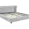 Vente-unique Lit chesterfield 160 x 200 cm - Velours - Gris clair - TONGERLA