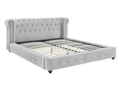 Vente-unique Lit chesterfield 160 x 200 cm - Velours - Gris clair - TONGERLA