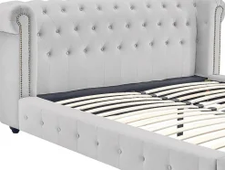 Vente-unique Lit chesterfield 160 x 200 cm - Velours - Gris clair - TONGERLA