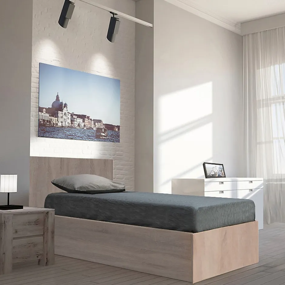 Bb Loisir Lit coffre 1 place 90x190cm couleur Chêne avec sommier MARO Clearance