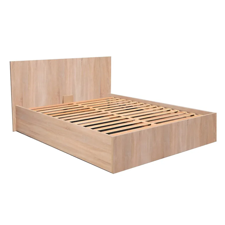 Bb Loisir Lit coffre 2 places 180x200cm couleur chêne avec sommier MARO Discount