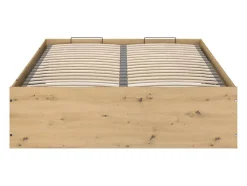 Vente-unique Lit coffre 140 x 190 cm - Coloris : Naturel et noir + Matelas - LUDARO