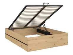 Vente-unique Lit coffre 140 x 190 cm - Coloris : Naturel et noir + Matelas - LUDARO