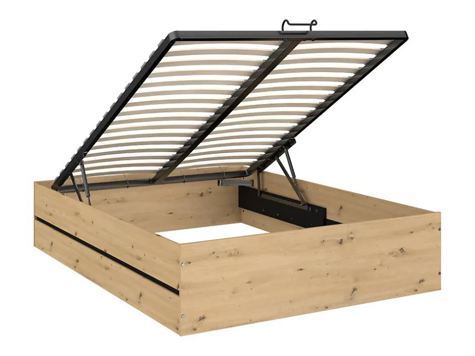 Vente-unique Lit coffre 140 x 190 cm - Coloris : Naturel et noir + Matelas - LUDARO