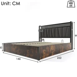 Okwish Lit coffre 140 x 200 cm - Lit adulte avec Tête de Lit LED + USB - Lin + Métal - Sans Matelas - Gris Sale