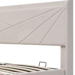 Okwish Lit coffre 180 x 200 cm - Lit double capitonné avec USB Type C - Coton et métal - Sans Matelas - Beige