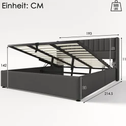 Generique Lit coffre 180 x 200 cm - Lit Double avec Sommier à Lattes - Lin Bois Métal - Sans Matelas - Gris New