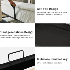 Okwish Lit Coffre 140 x 200 Cm - Lit Double avec Tête de Lit LED et Charge USB C - Bois, Coton, Métal - Sans Matelas - Beige