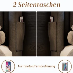 Okwish Lit Coffre 90 x 200 Cm - Lit Simple avec Tête de Lit LED et Charge USB C - Bois, Coton, Métal - Sans Matelas - Gris