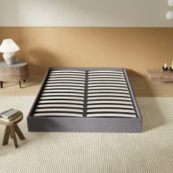 November Lit Coffre 120 x 190 cm - Sommier à lattes en bois - Cadre en tissu gris