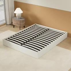 November Lit Coffre 120 x 190 cm - Sommier à lattes en bois - Cadre en tissu blanc