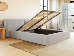 Vente-unique Lit coffre 140 x 190 cm - Tissu - Gris clair + Matelas - TIMANO