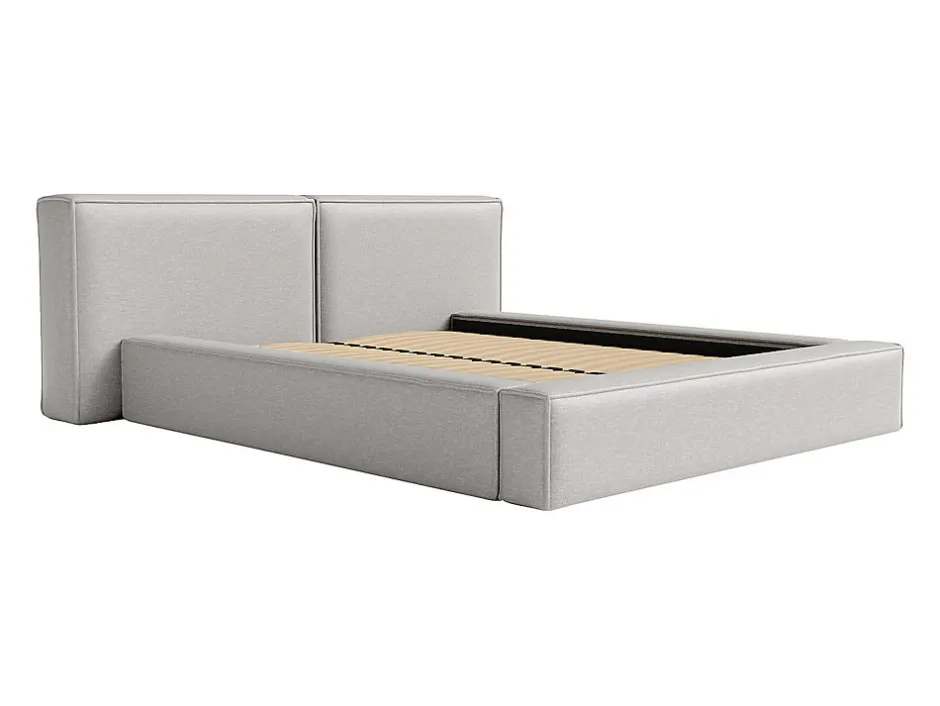 Vente-unique Lit coffre 140 x 190 cm - Tissu - Gris clair + Matelas - TIMANO