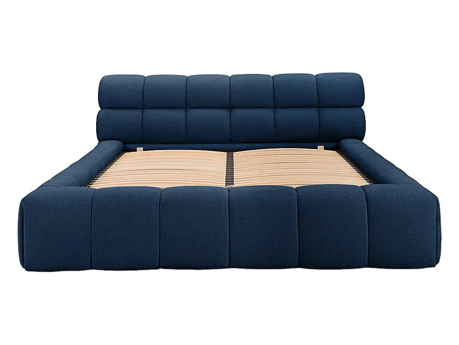 Vente-unique Lit coffre 160 x 200 cm - Tissu - Bleu nuit - FORVIK II