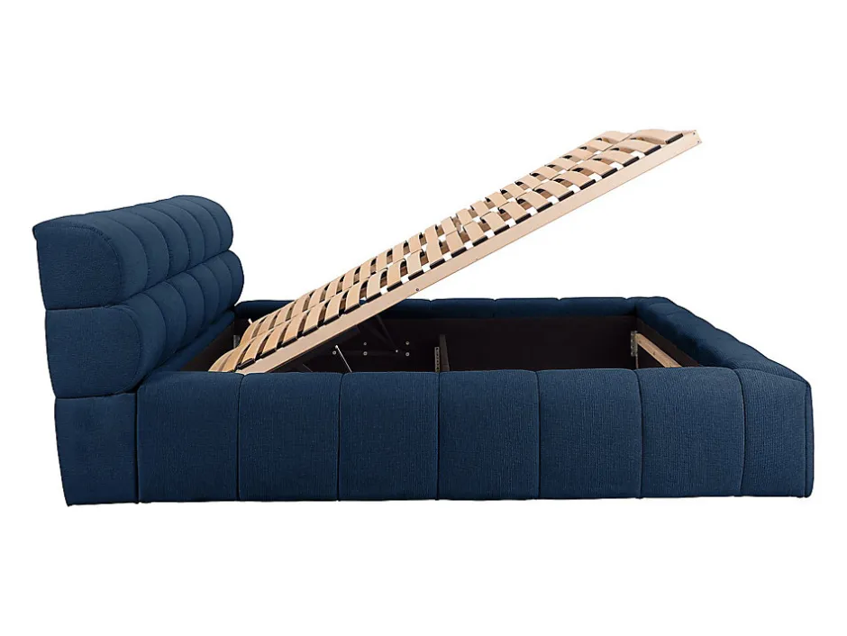 Vente-unique Lit coffre 160 x 200 cm - Tissu - Bleu nuit - FORVIK II