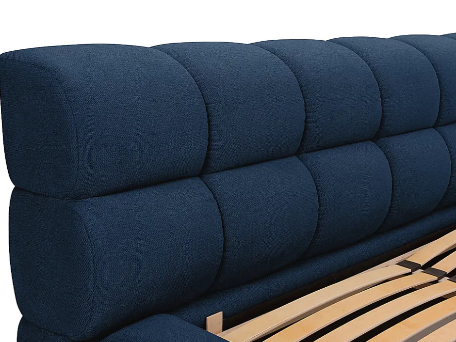 Vente-unique Lit coffre 160 x 200 cm - Tissu - Bleu nuit - FORVIK II